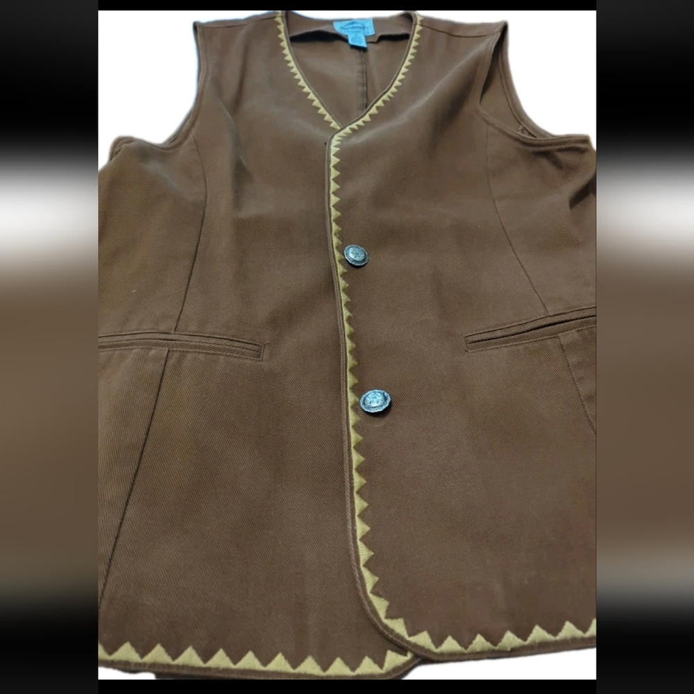 Cambridge DryGoods Company Vest Vintage Cotton Brown Embroidery Buttons Women 14